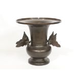 Large Japanese vase with removable handles in the shape of a butterfly Bronze with silver inlays