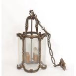 Imposing bronze hall lantern with curved glass