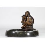 Empty pocket in marble and bronze "intertwined monkeys" signed MÃ¶rti circa 1920