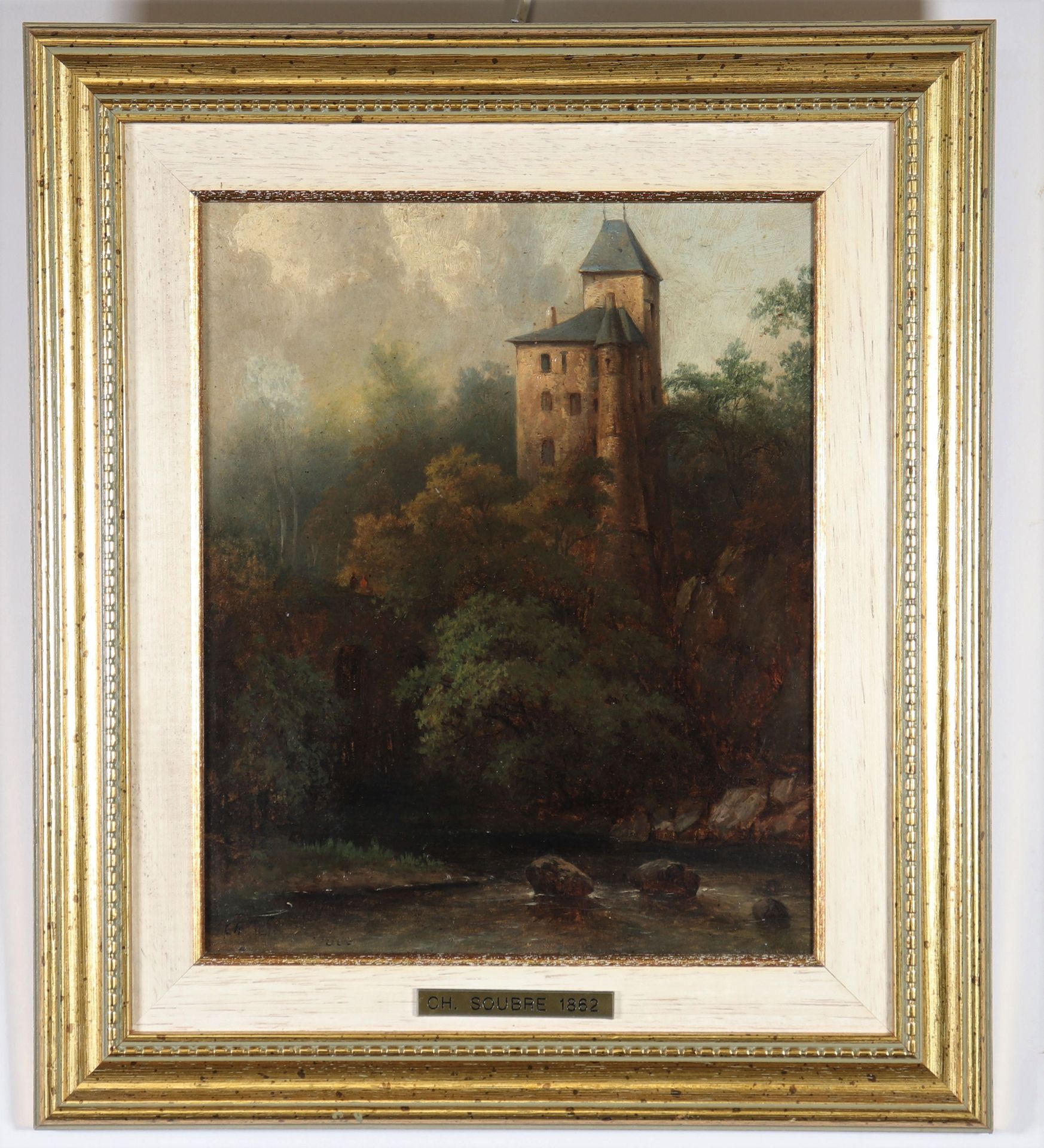 Charles SOUBRE (1821-1895) Liegeoise school "view of the castle of Remouchamps 1862" - Image 2 of 2