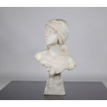 Richard Aurili (1834-c.1914) white marble sculpture depicting a bust of a young woman