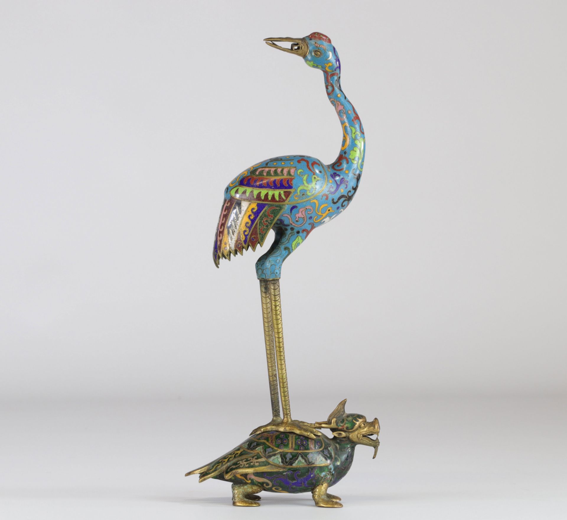 China crane on a cloisonne bronze turtle