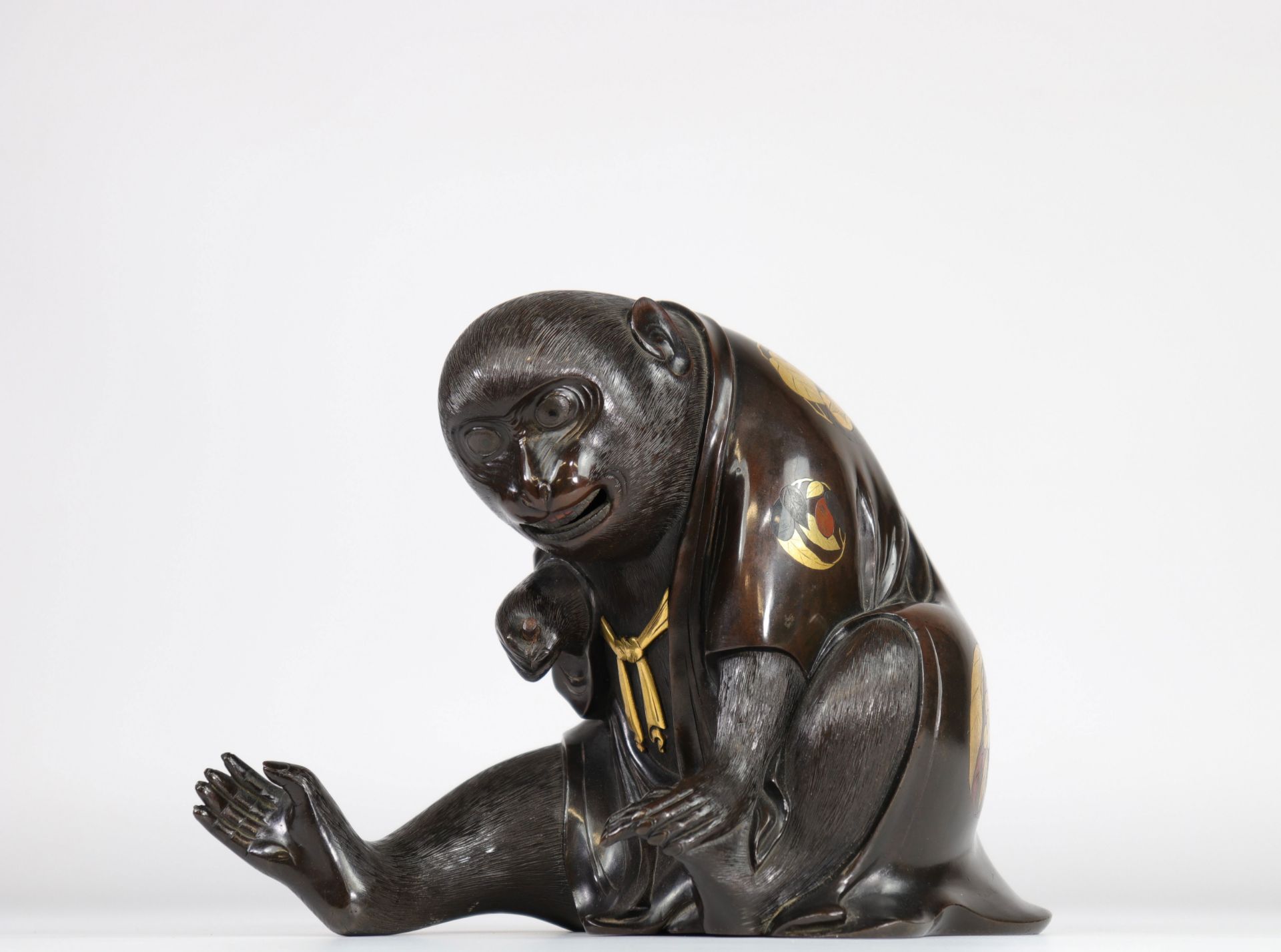 Japan Bronze with copper inlays "the monkey" 19th - Image 7 of 7