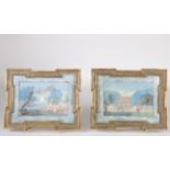 Louis Gabriel I MOREAU (1740-1806) pair of gouache on paper "promenade au parc"