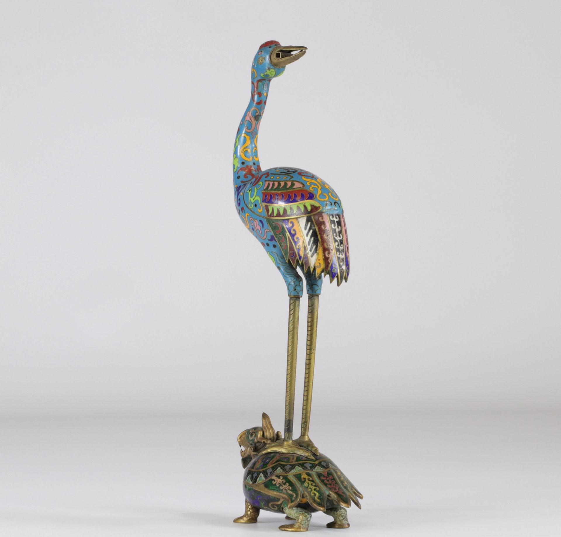 China crane on a cloisonne bronze turtle - Image 4 of 5