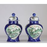 China pair of blue powdered vases with landscape decor