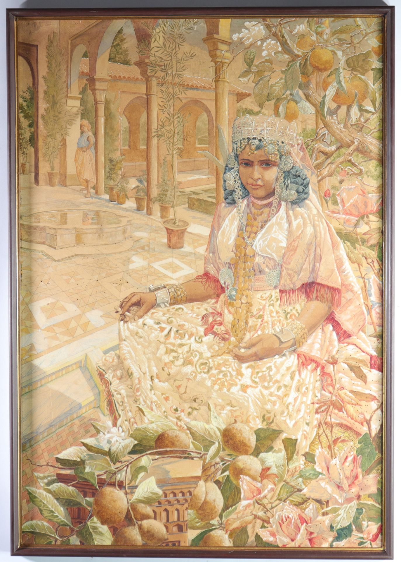 Large pair of Orientalist watercolors and oils on 19th C. paper - Image 2 of 4