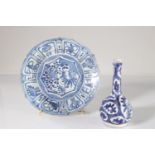 China plate and vase in white blue porcelain 18th