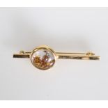 Old tie pin, 18 K gold, with a pheasant decor cabochon