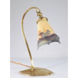 Vintage bronze water lily foot lamp, MULLER tulip pinched and hot drawn