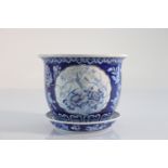 China blanc-bleu porcelain vase and dish mark under the piece.