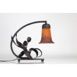 Art deco lamp in hammered wrought iron bobÃ¨che signed Muller