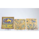 Iran, Safavid art from Isfahan, set of 3 tiles with animal decoration