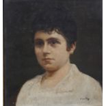 Oil on cardboard circa 1900 portrait of a woman signature to be identified