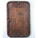 Japan imposing carved wooden tray decorated with characters and frog 19th