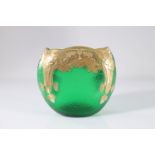 MONTJOYE ovoid vase, oak decor engraved and enhanced with gold, green granite background, circa 190