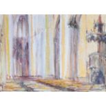 "SHA Qi (1914-2005) watercolor "the interior of the Sablon church"