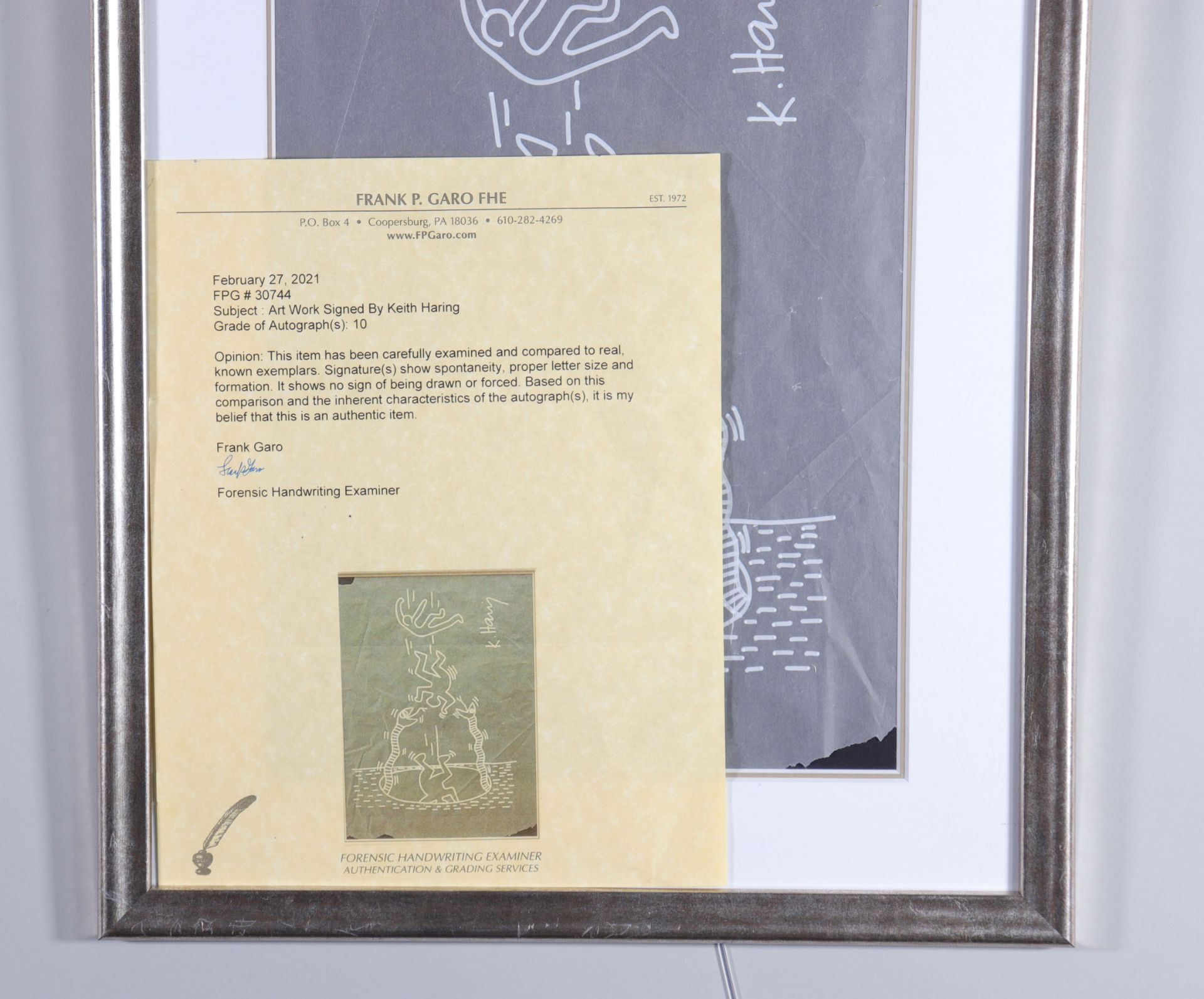 "Keith Haring. Circa 86 â€œThe snake pitâ€. Signed "K.Haring" certificate from Frank P. Garo FHE." - Image 3 of 3