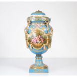 SÃ¨vres porcelain lamp base painted in cartouches of romantic scenes 19th