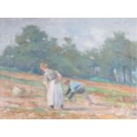 "Emile CLAUS (1849-1924) oil on canvas "farmers in the field" monogram lower right"