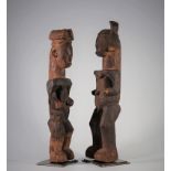 Couple of Igbo Nigeria wood statues beautiful patina of uses