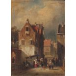 "Charles LEICKERT (1816-1907) oil on panel "Dutch street scene"