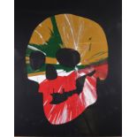 "Damien Hirst. 2009. Skull. Spin Painting, acrylic on â€œHirstâ€ signature paper on the back. Embo
