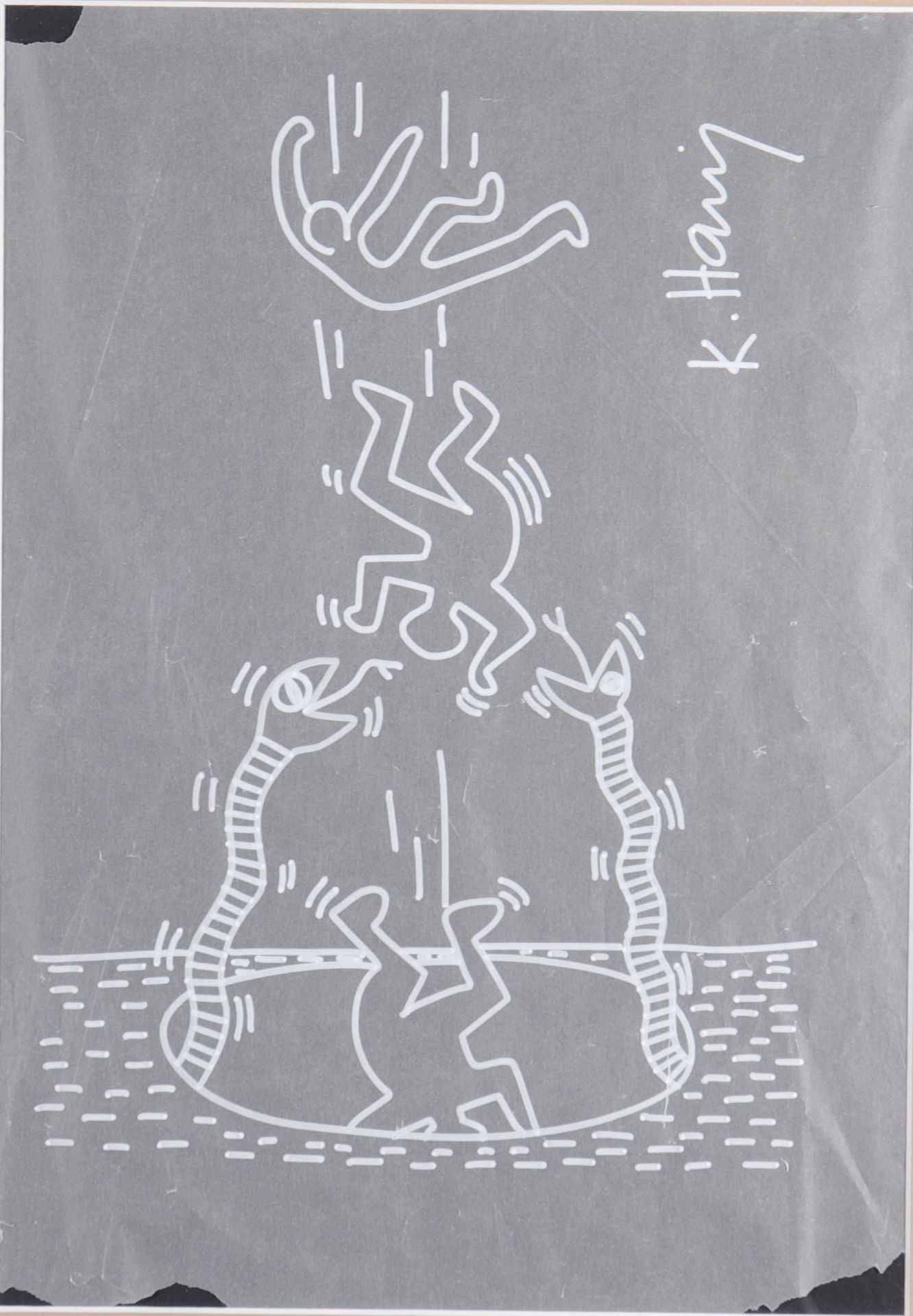 "Keith Haring. Circa 86 â€œThe snake pitâ€. Signed "K.Haring" certificate from Frank P. Garo FHE."