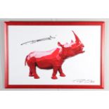 "Richard Orlinski. "Red rhinoceros". Poster produced for the launch of the Red Rhinoceros sculpture