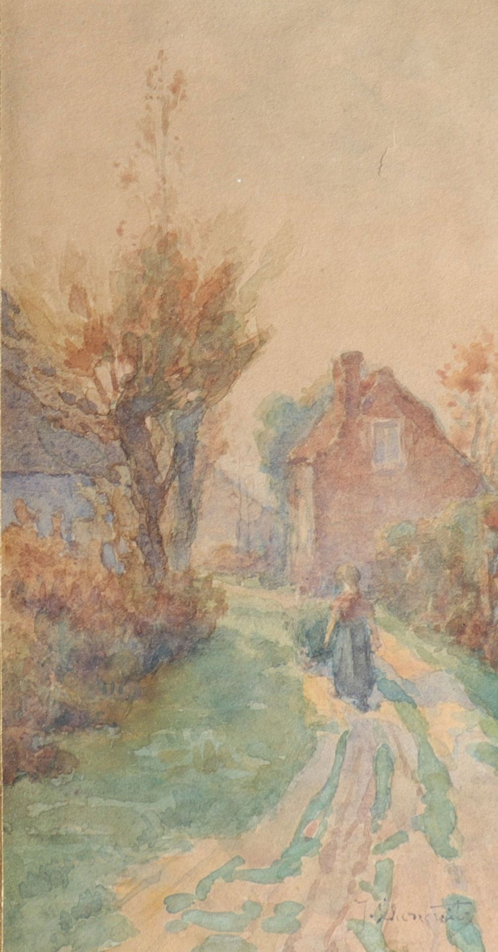 "Johan Frederik Cornelius SCHERREWITZ (1868-1951) watercolor "back to the countryside"