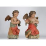 Pair of polychrome wooden angels 18th