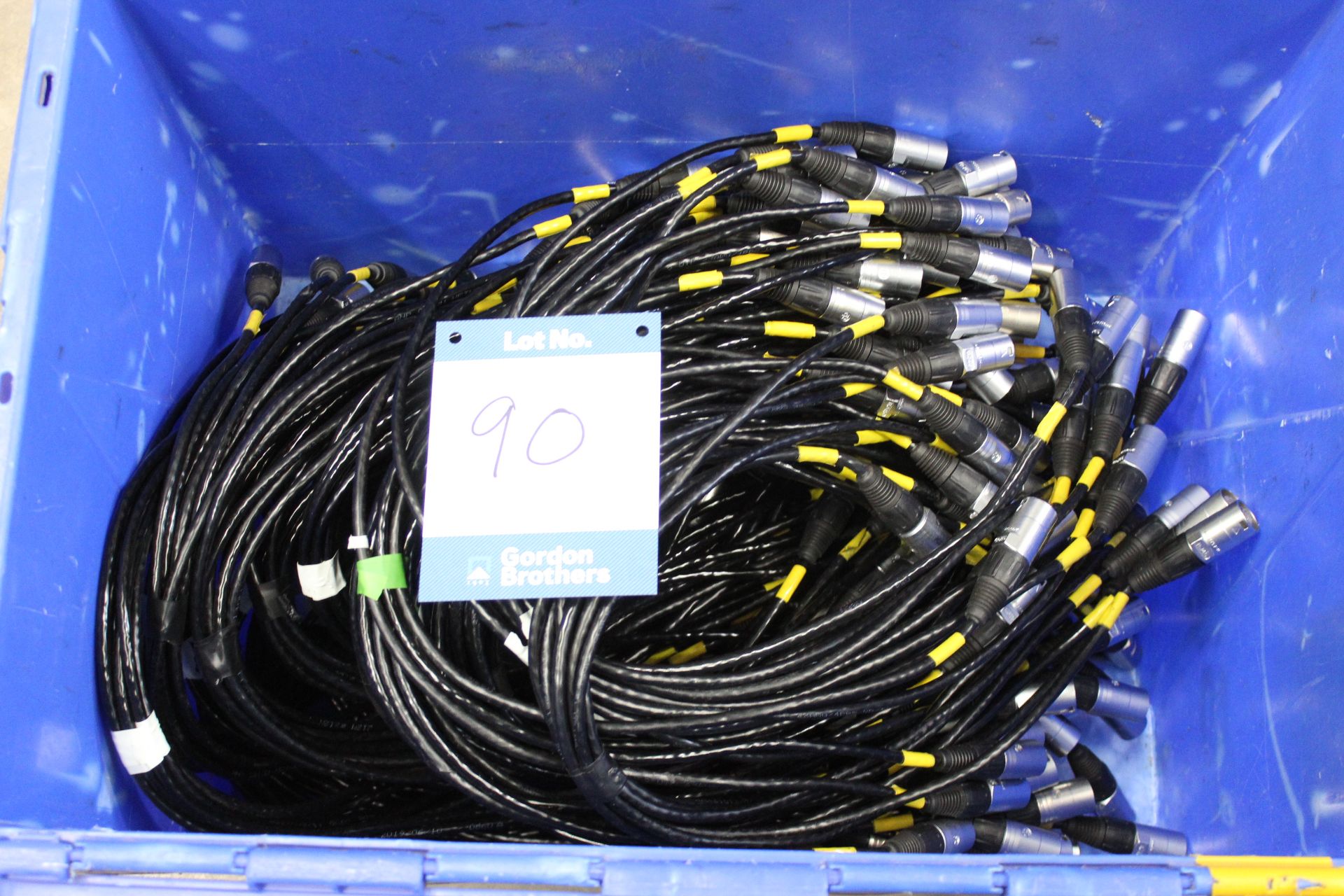 Approx. 284x 0.9m CAT5 cables in 600mm x 400mm plastic tote bin used for P2.86 LED display. (