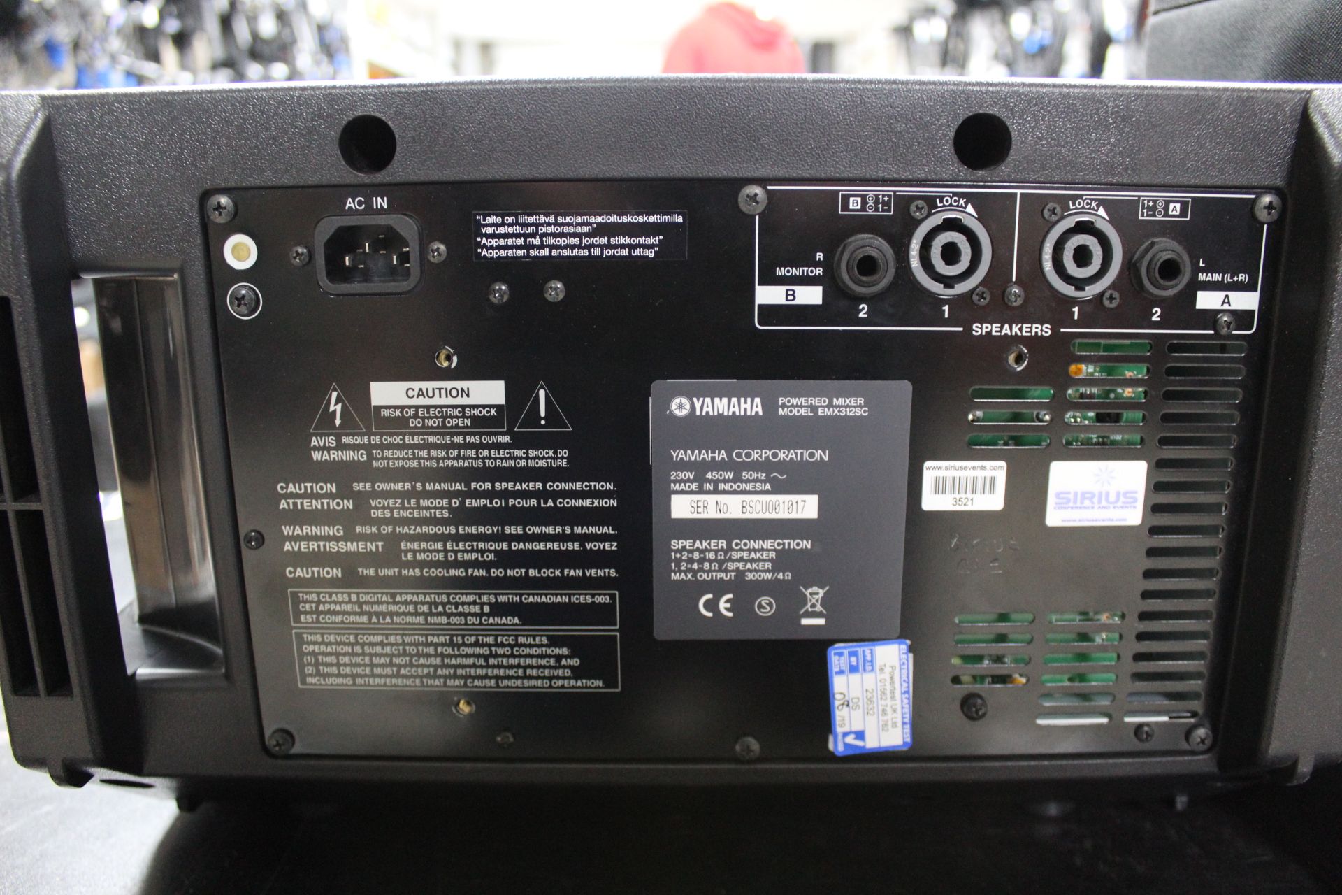 Yamaha EMX312SC 12 channel mixer/amplifier, Serial No. BSCU001017 with 1x IEC, 2x speaker cables - Image 3 of 4