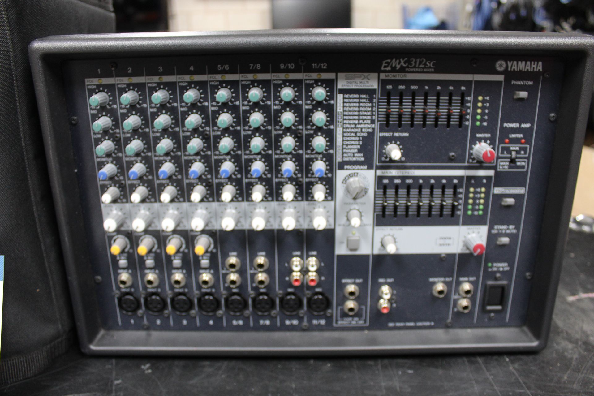 Yamaha EMX312SC 12 channel mixer/amplifier, Serial No. BSCU001017 with 1x IEC, 2x speaker cables - Image 2 of 4