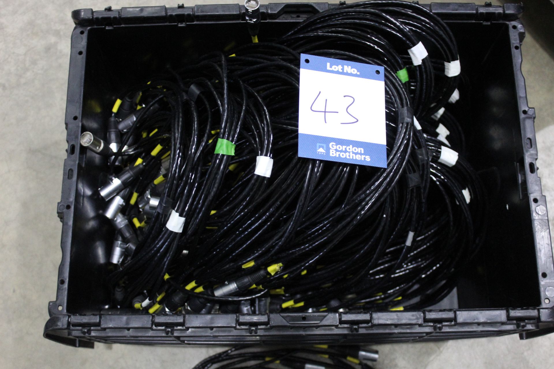 Approx. 284x 0.9m CAT5 cables in 600mm x 400mm plastic tote bin used for P2.6 LED display. (PLEASE