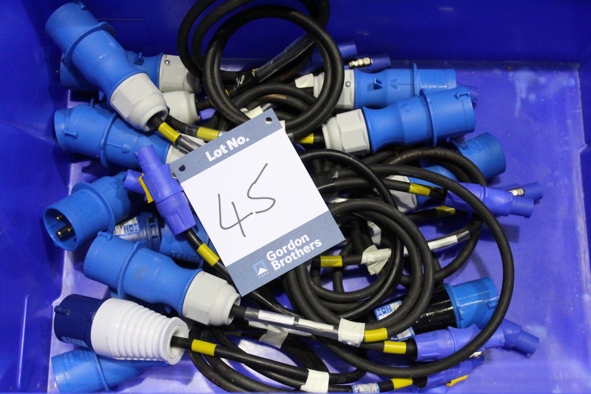 Approx. 15x 1m 16a - Blue PowerCON cables in 600mm x 400mm plastic tote bin used for P2.6 LED