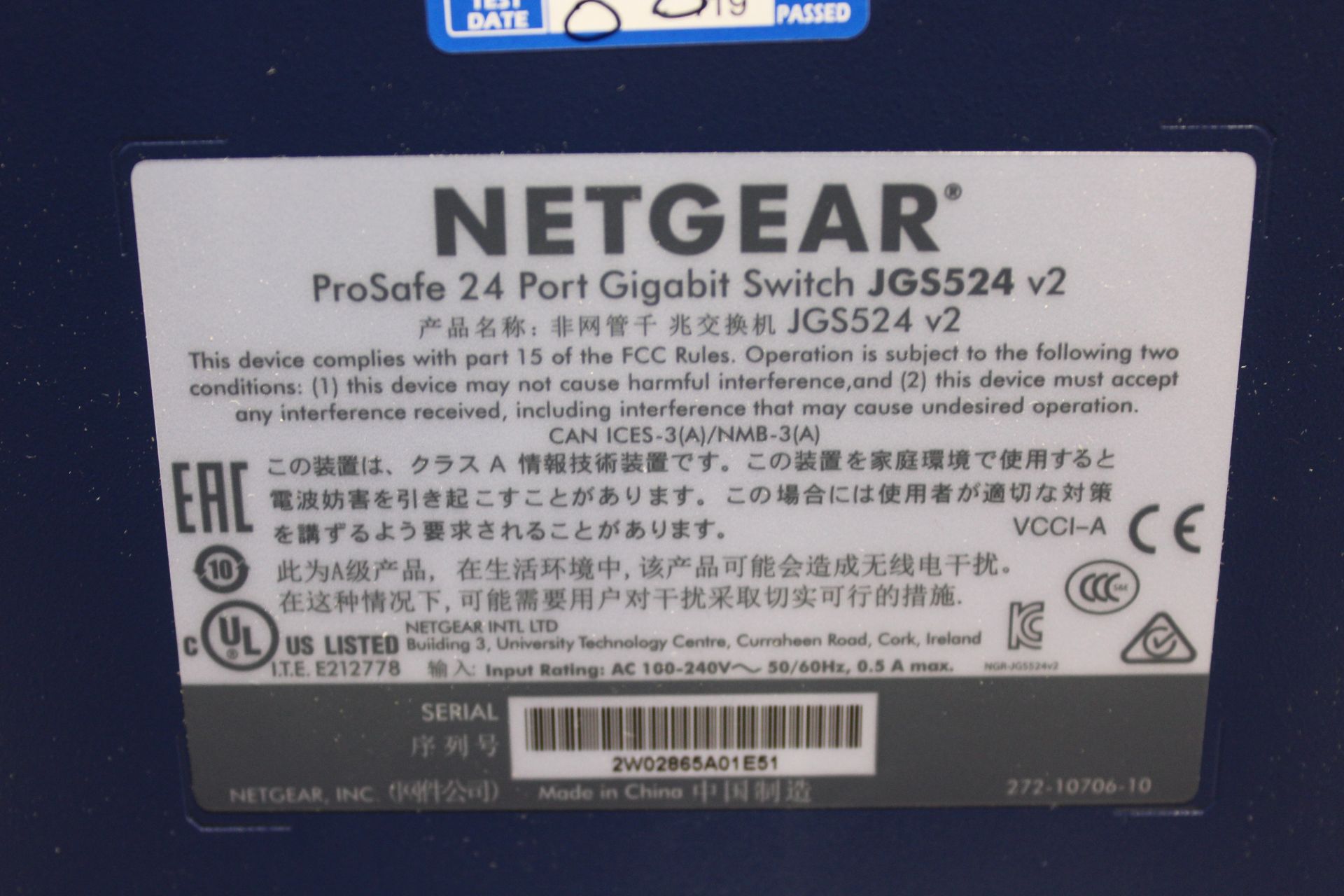 Netgear Prosafe JGS524 v2 24 Port Gigabit Ethernet Switch with 1x IEC in box (Purchased in 2019). - Image 2 of 3