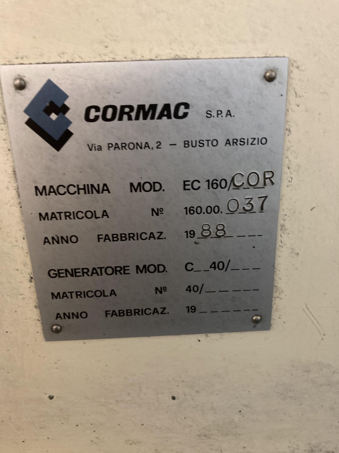 Cormac Systems EDM EC160 electrical discharge machine, Serial No. 160.00.037 (1988) with - Image 5 of 5