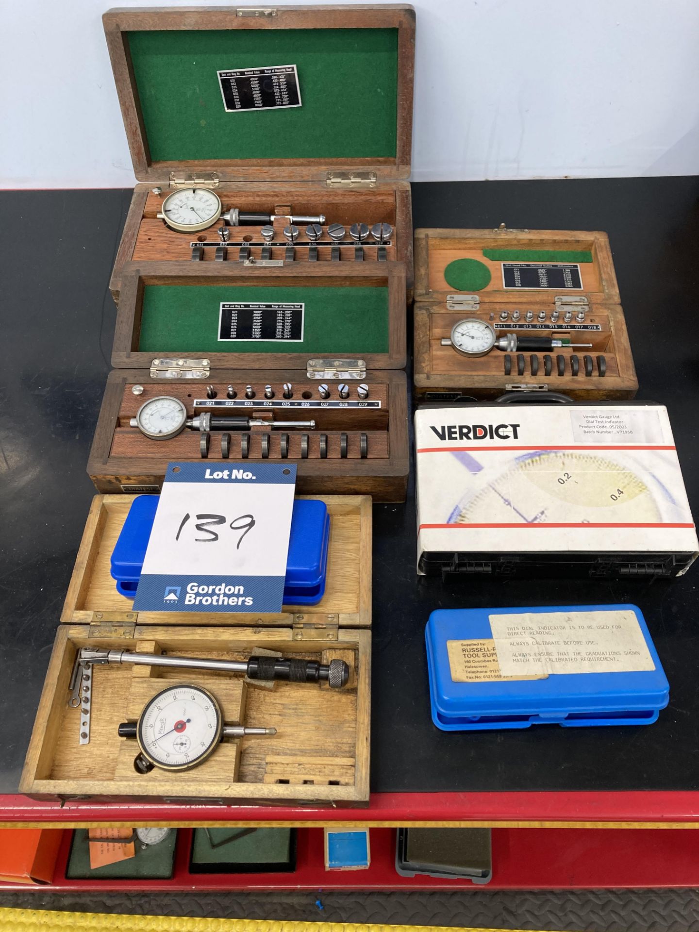 3x Diatest bore gauge test kits (cased), 1x other, Verdict dial test indicator & 1x other