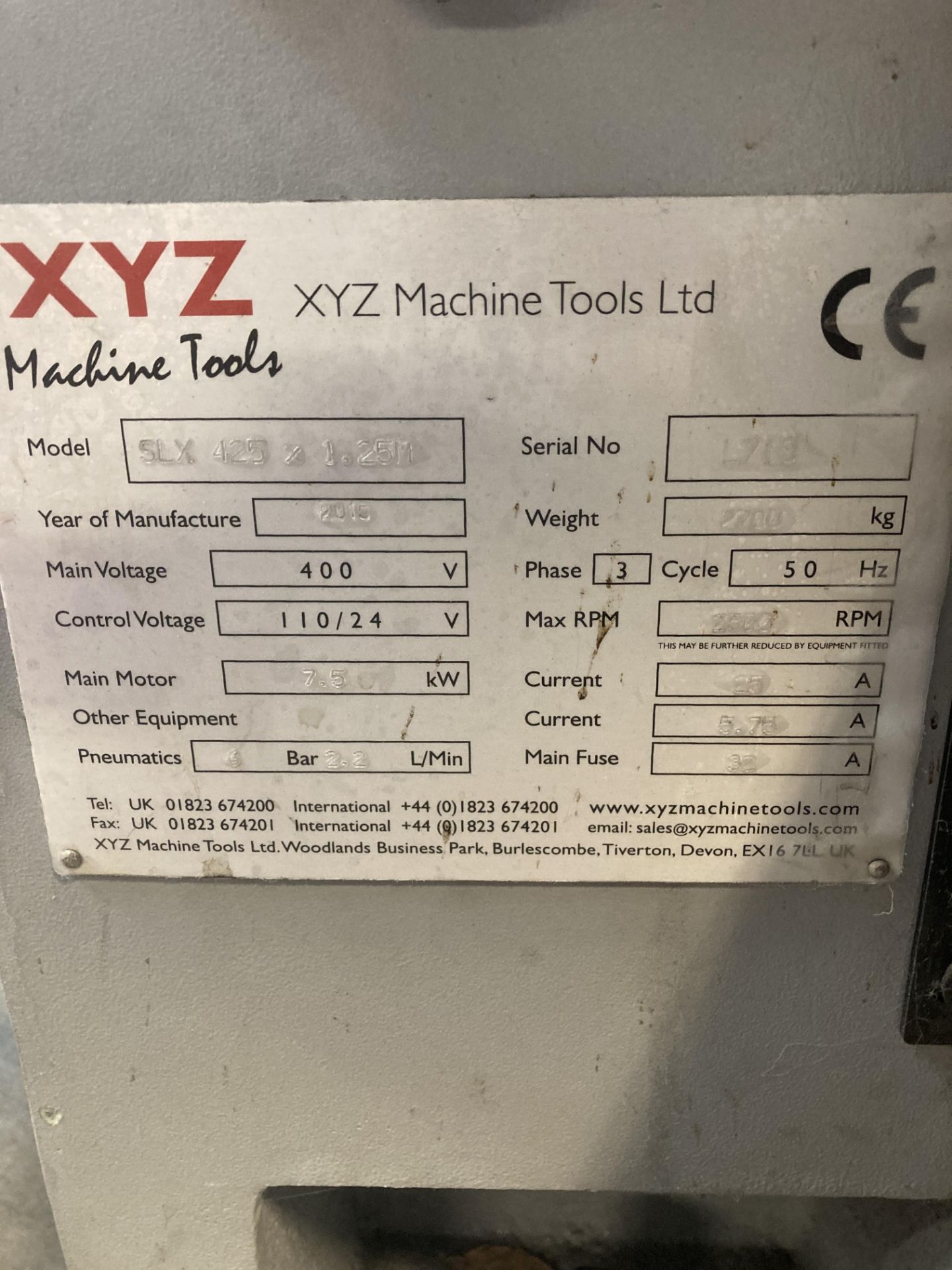 XYZ Proturn SLX425 CNC gap bed centre lathe, Serial No L719 (2010), 425mm x 1.25m, speeds 25-2500, - Image 5 of 8