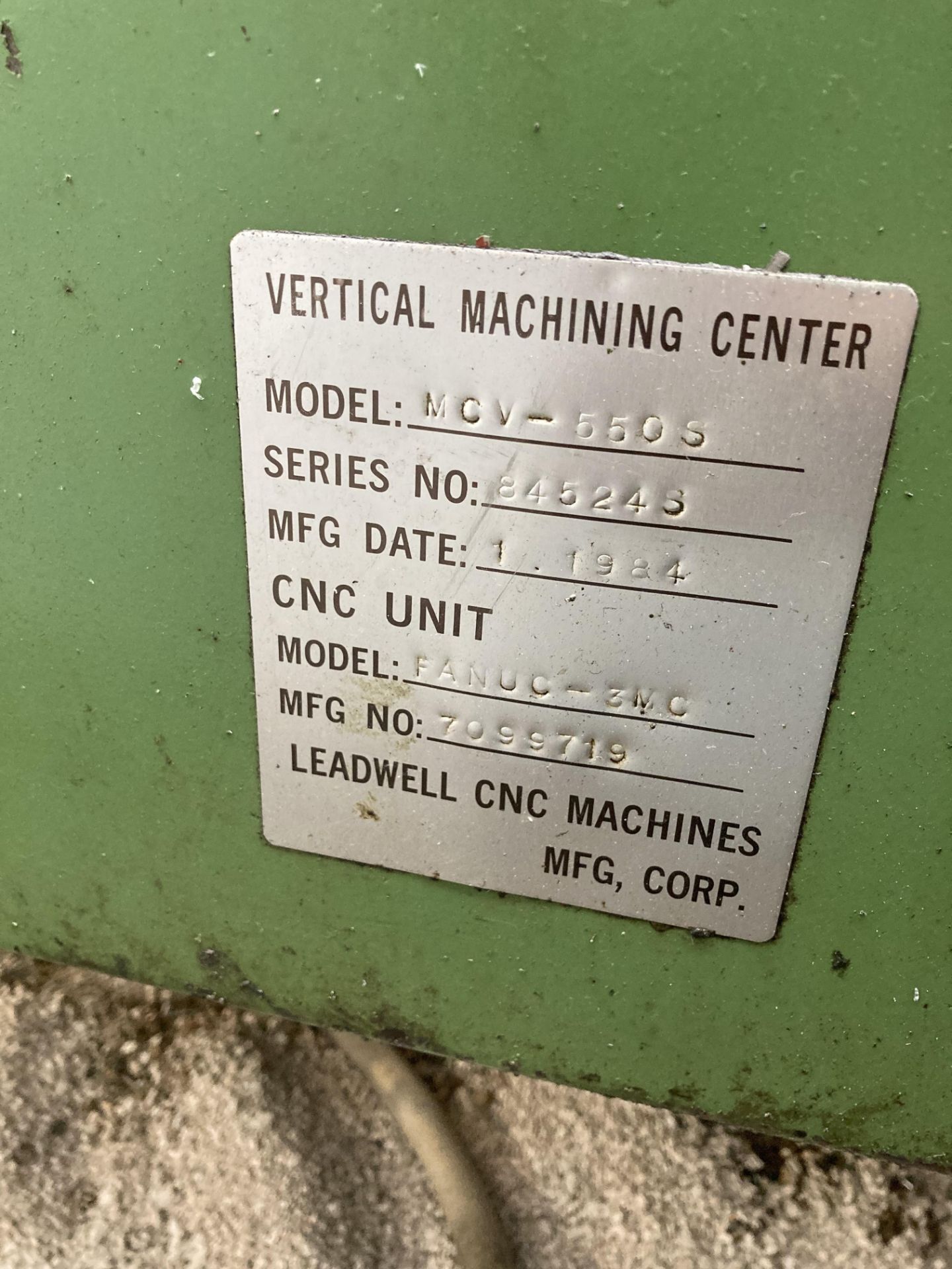 Leadwell MCV-550S 3 axis vertical machining centre, Serial No. 845246 (1984), table size 800mm x - Image 8 of 8