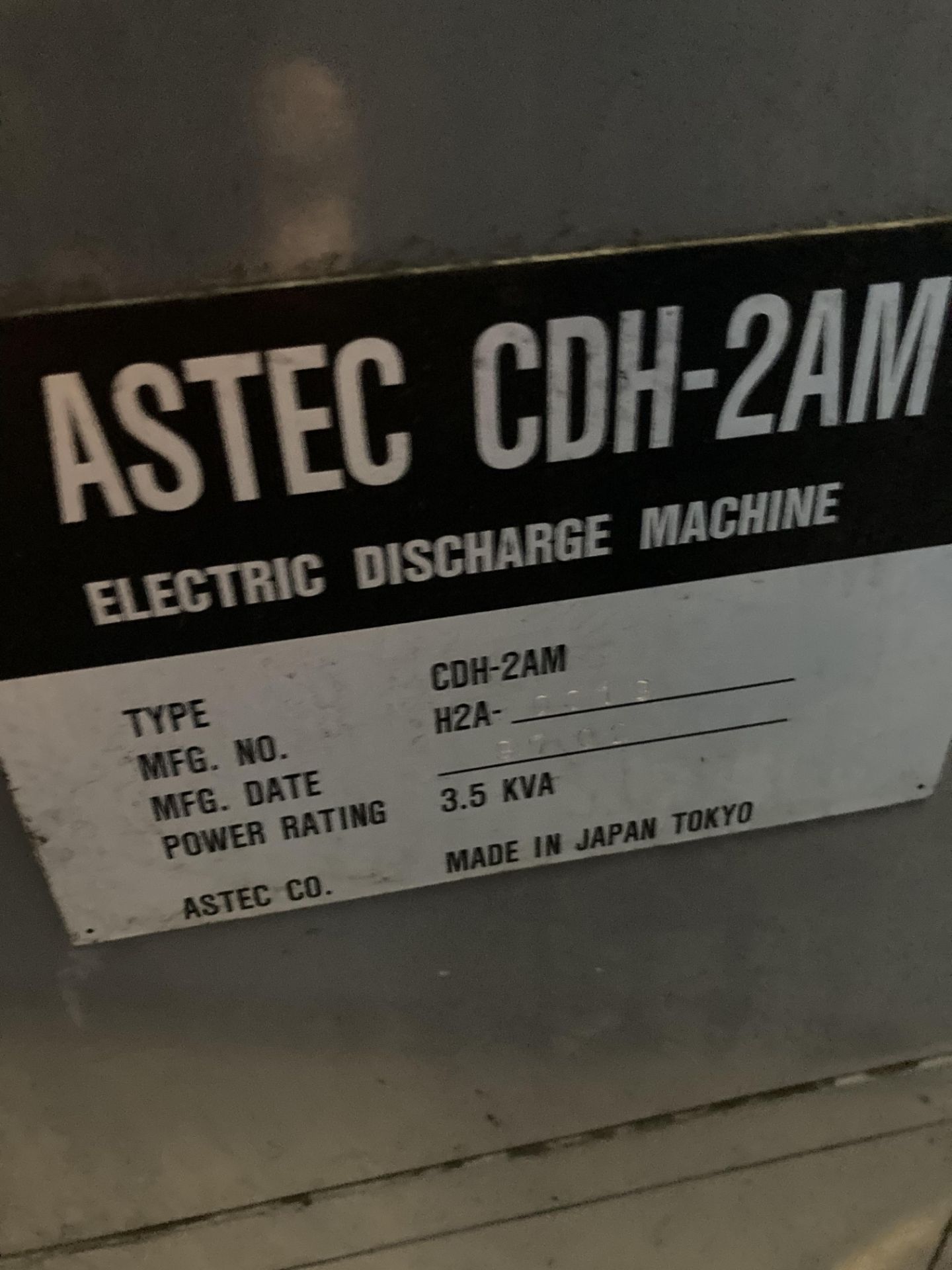 Astec CDH-2AM electrical discharge machine generator, Serial No. HZA-0019 with head & water pump - Image 2 of 2