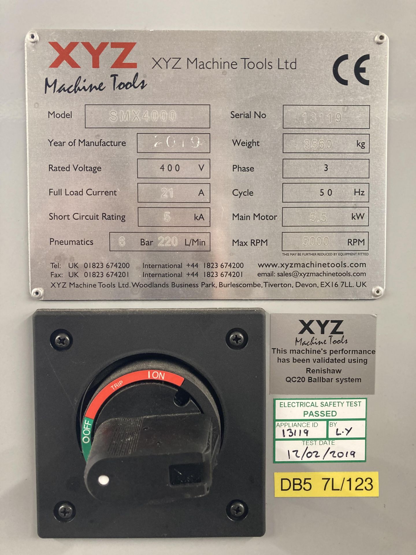 XYZ SMX 4000 CNC 3 axis vertical bed milling machine, Serial No. 13119 (2019), table size 1474mm x - Image 7 of 7