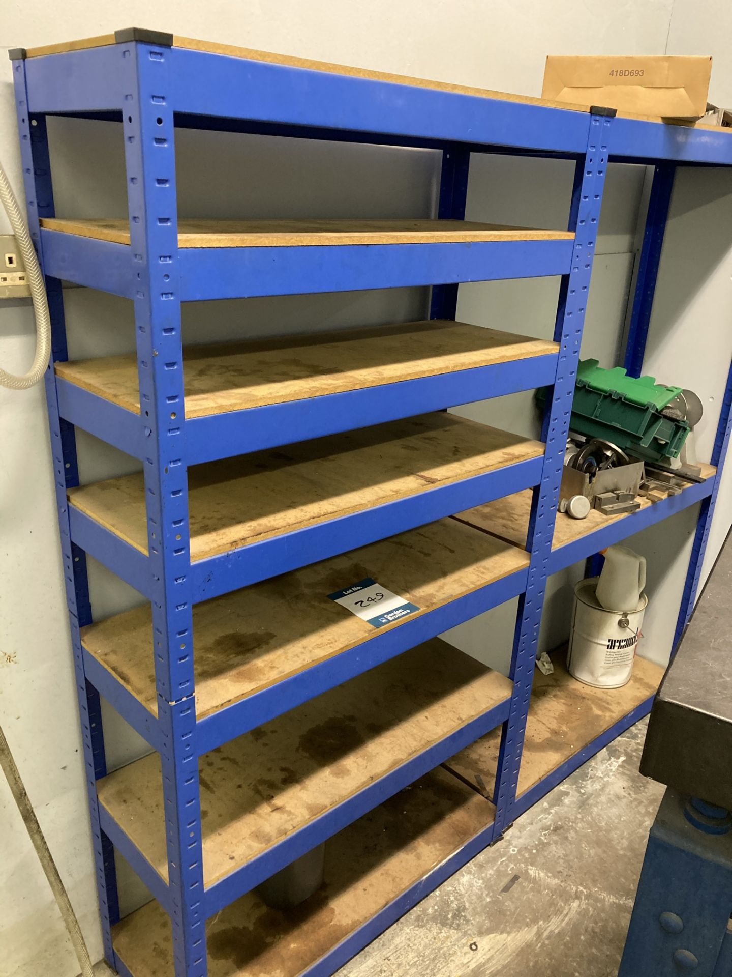 2x Blue steel shelf units, Clarke steel framed work bench/cabinet and blue steel 2 door cabinet, - Image 2 of 2
