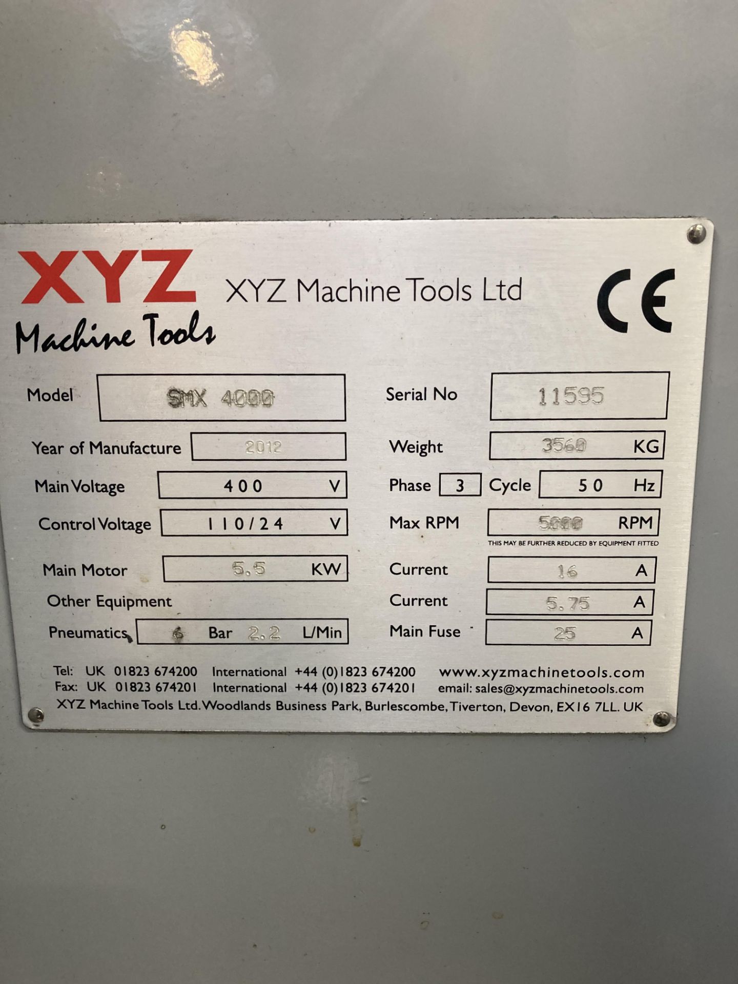XYZ SMX 4000 CNC 3 axis vertical bed milling machine, Serial No. 11595 (2012), table size 1474mm x - Image 6 of 7