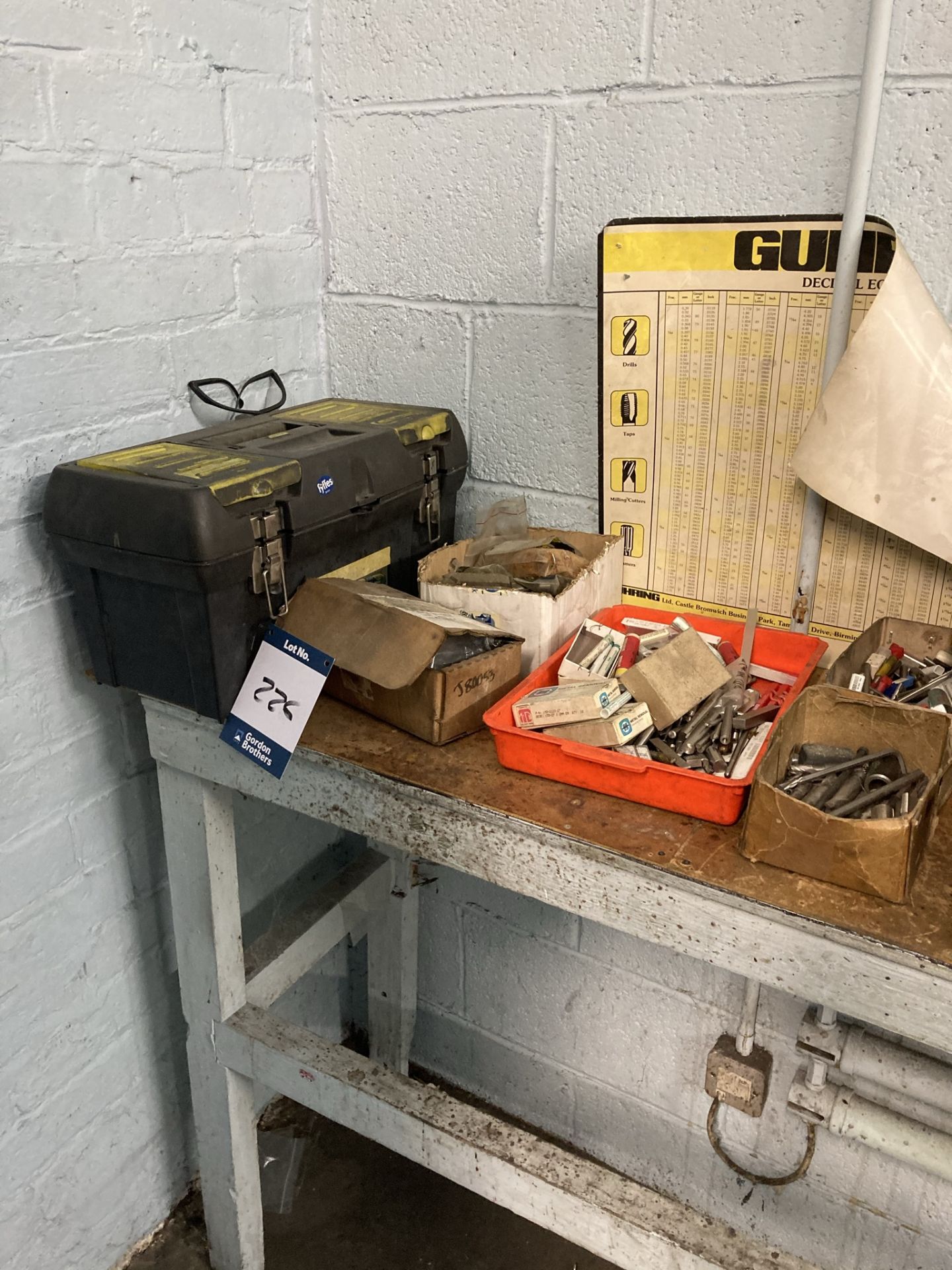 Various drills, cutters and steel engineers cabinet