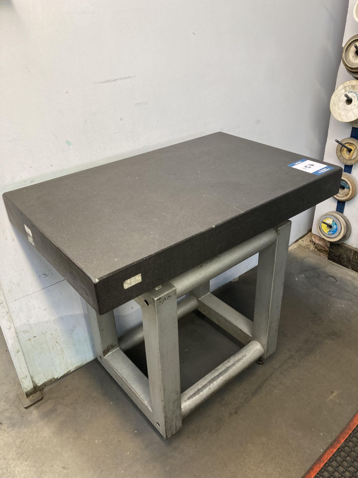 Granite surface inspection plate, 36" x 24", on stand