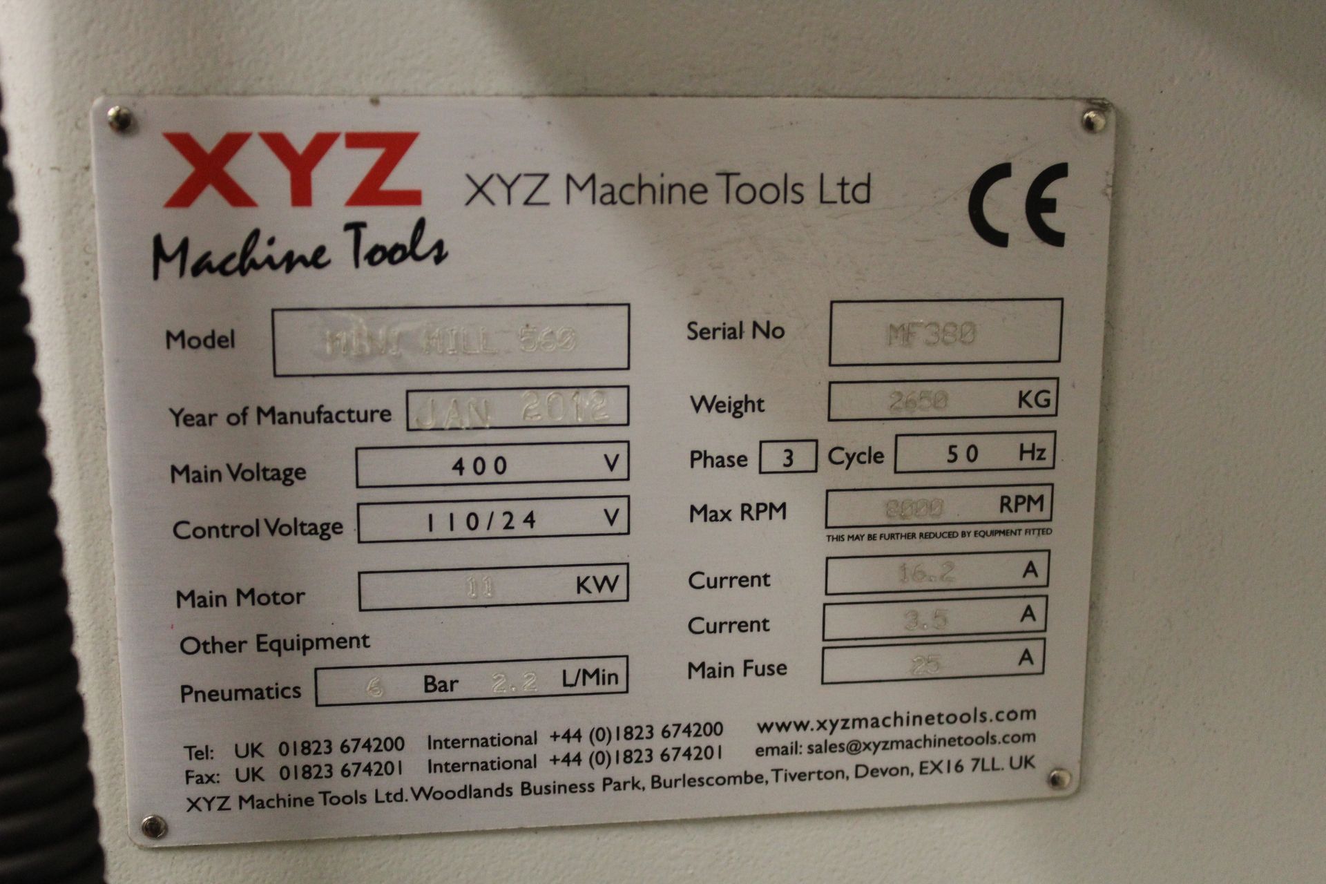 XYZ Mini Mill 560 3-axis CNC vertical machining centre, Serial No. MF380 (2012), table size: 610mm x - Image 9 of 10