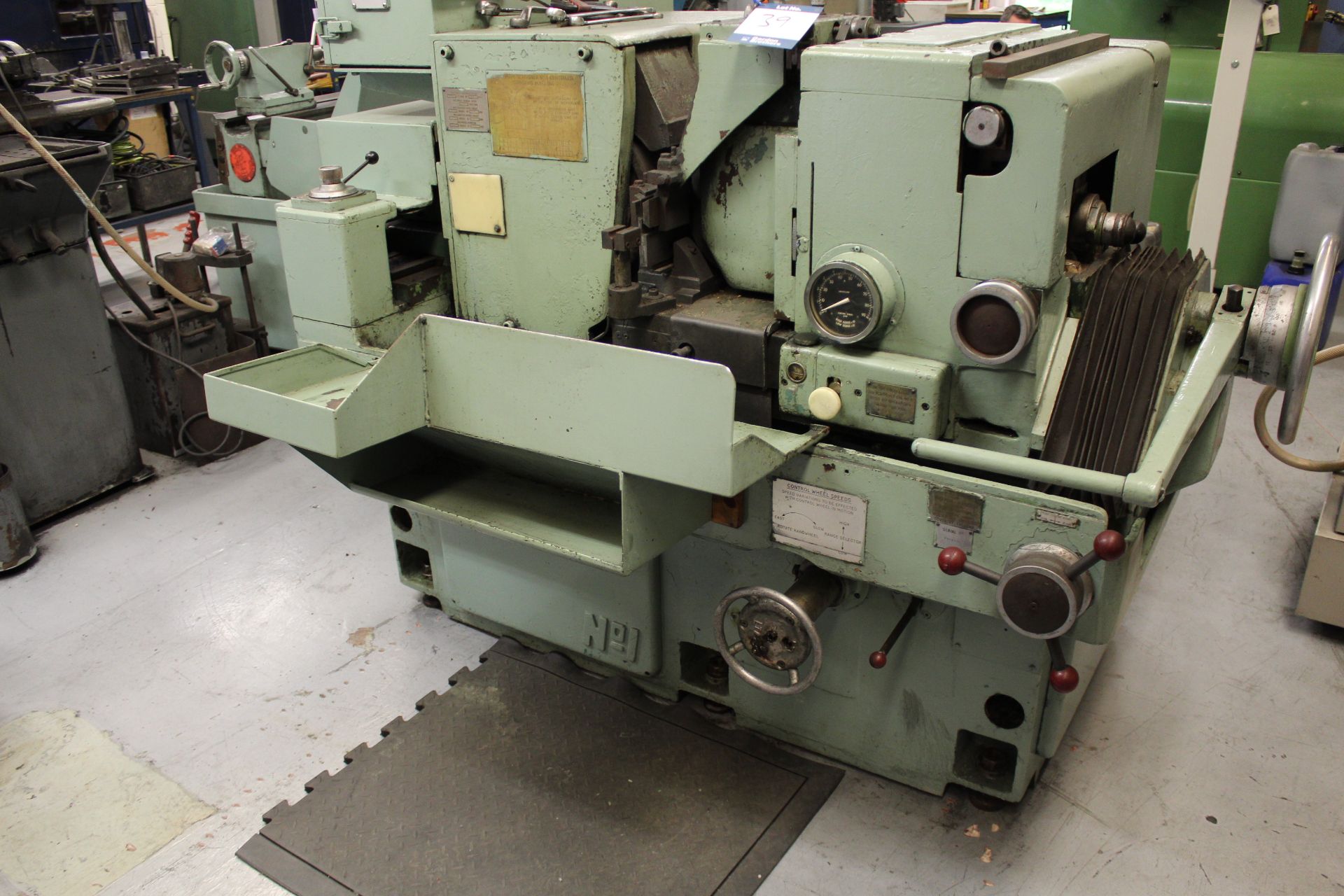 Wickman Scrivener No. 1 centreless grinder, Serial No. 770108, max wheel periphery speeds: 30.5 m/s,