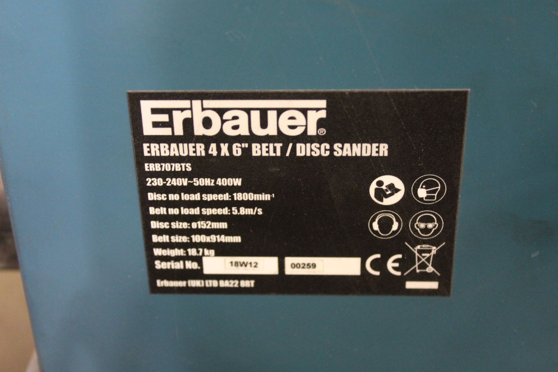 Erbauer ERB707BTS 4" x 6" belt and disc sander, Serial No. 18W12-00259 - Image 2 of 2